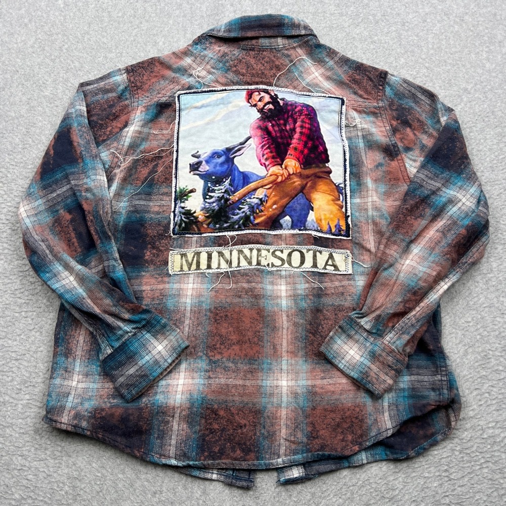 Angry‎ Minnow Flannel Shirt Womens Small Acid Wash Plaid Paul Bunyan Minnesota